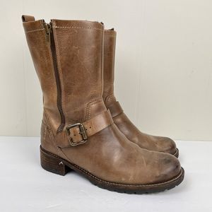 L.L. Bean Leather Engineer Boots Brown Zip Up Buckle Detail Sherpa Womens 7 M